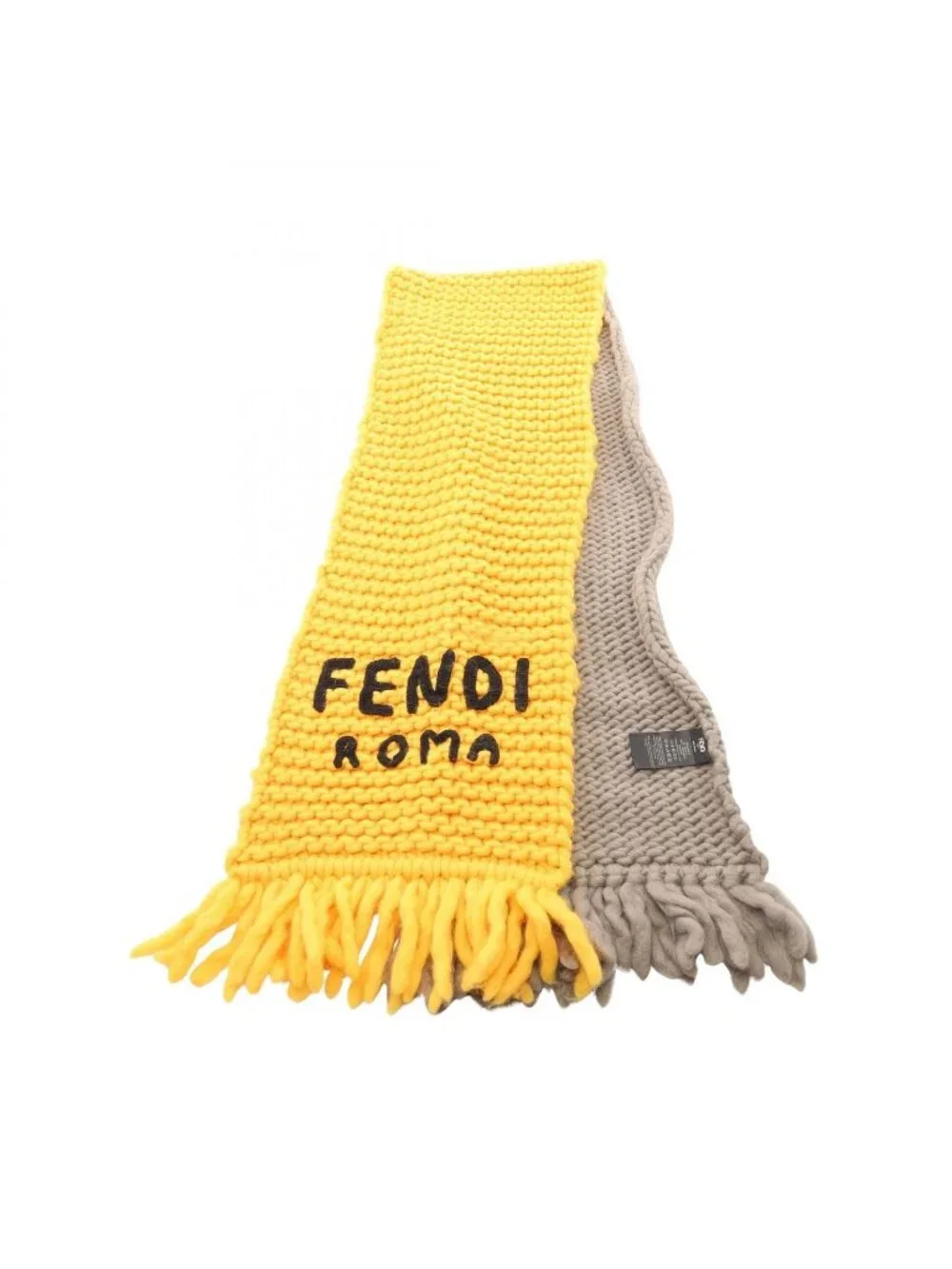 Fendi Scarf Logo Logie Yellow Gray Wool